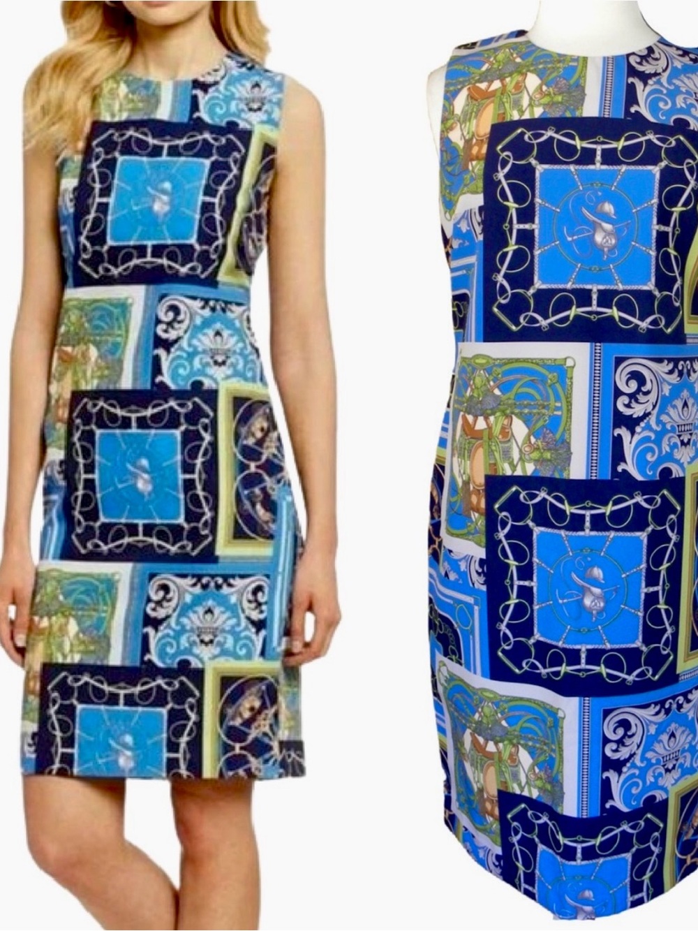 J. McLaughlin Blue, Green & Navy Printed Sleeveless Midi Dress